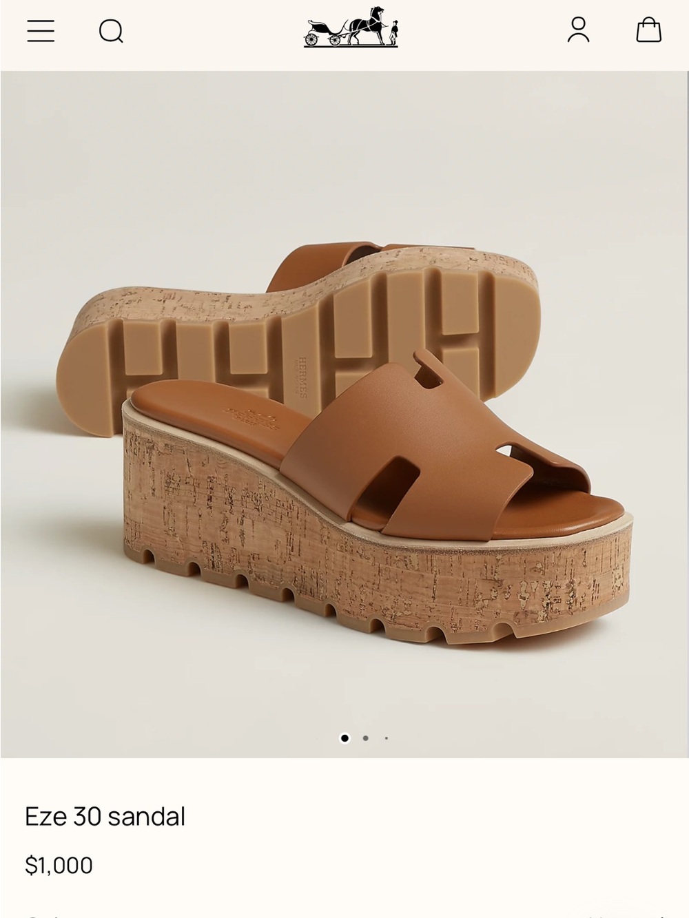 Hermes Tan Cork Platform Eze 39.5